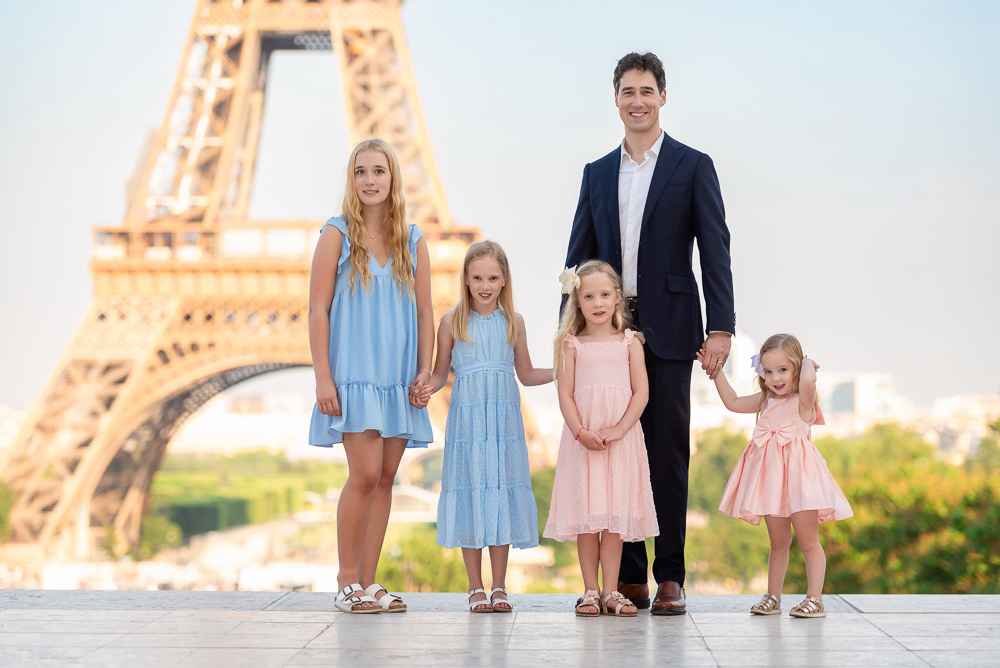 Eiffel Tower Family Photos captured during golden hour in the afternoon in Paris